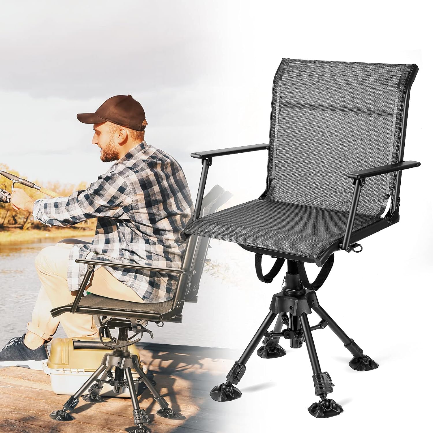 Hunting And Fishing Outdoor Chairs - 360° Silent Swivel Hunting Chair, 300lb