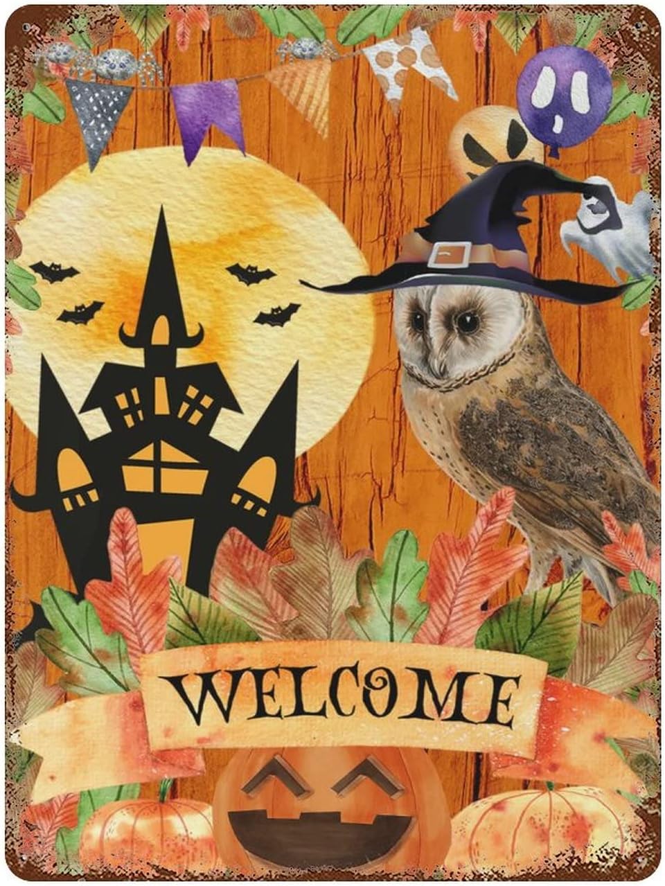 Vintage Halloween Metal Tin Si - Outdoor Hunting House avaliação e preço